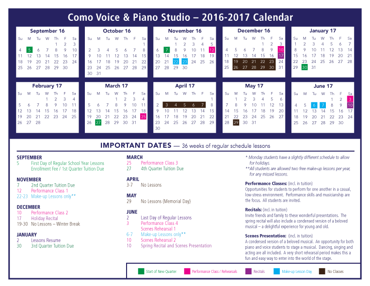 Como Voice & Piano Studio 2016-2017 Calendar